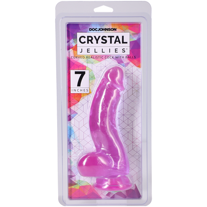 Crystal Jellies - Curved Realistic Cock With Balls - 7 Inch Purple