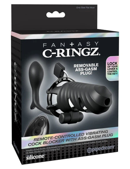 Fantasy C-Ringz Remote-Controlled Vibrating Cock Blocker With Ass-Gasm Plug - Black
