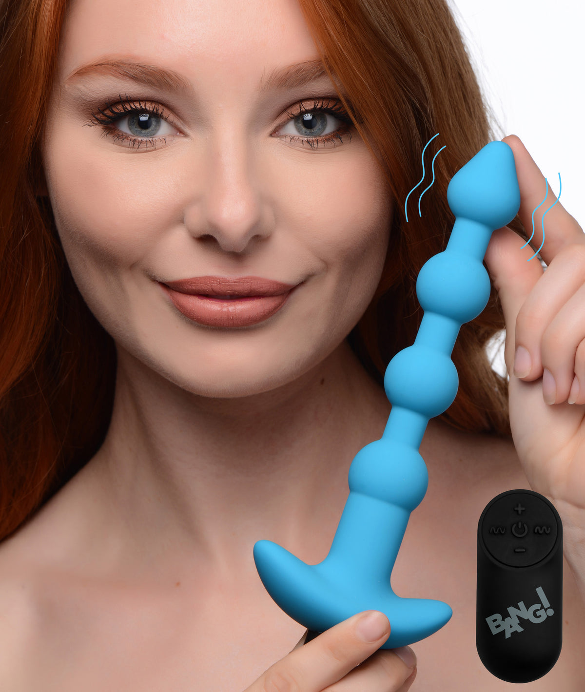 Bang - Vibrating Silicone Anal Beads and Remote  Control - Blue