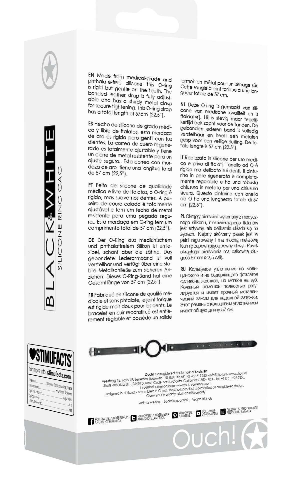 Silicone Ring Gag With Adjustable Bonded Leather  Staps - Black