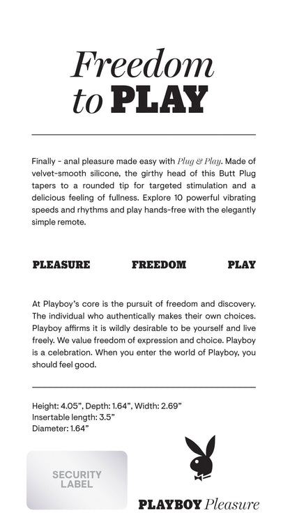 Playboy Pleasure - Plug and Play - Butt Plug - Black