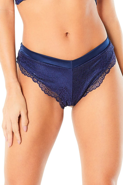 High Leg Lined Thong With Crossing Back Straps - Estate Blue - Extra Large
