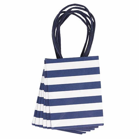Mini Navy and White Gift Bags (6 per pack) : Navy Stripe