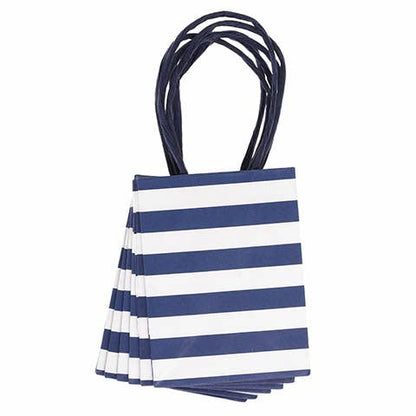 Mini Navy and White Gift Bags (6 per pack) : Navy Stripe