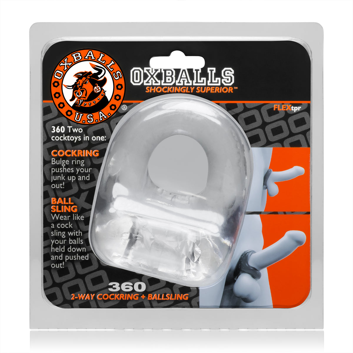360 2- Way Cockring + Ballsling - Clear