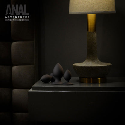 Anal Adventures - Platinum - Silicone Anal Stout  Plug Kit - Black