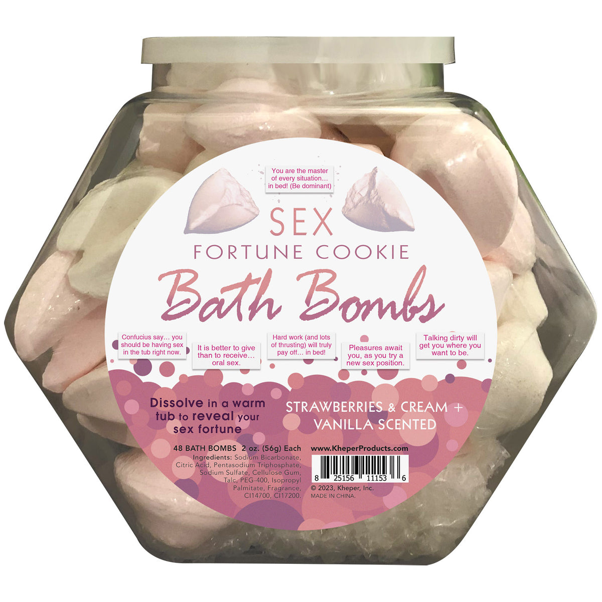 Sex Fortune Cookie Bath Bomb Fishbowl Display of 48 Units - Strawberry Cream and Vanilla
