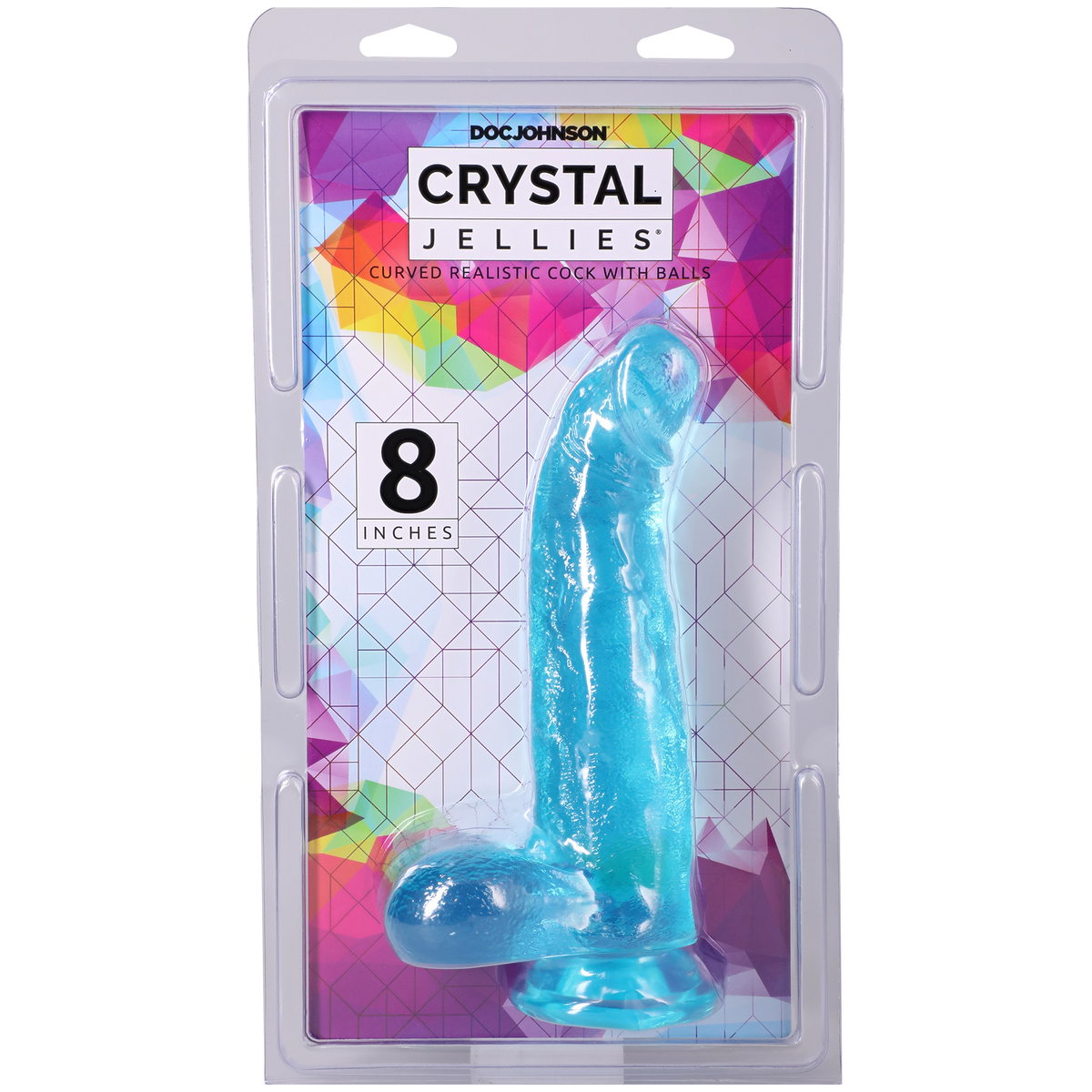 Crystal Jellies - Curved Realistic Cock With Balls - 8 Inch Teal