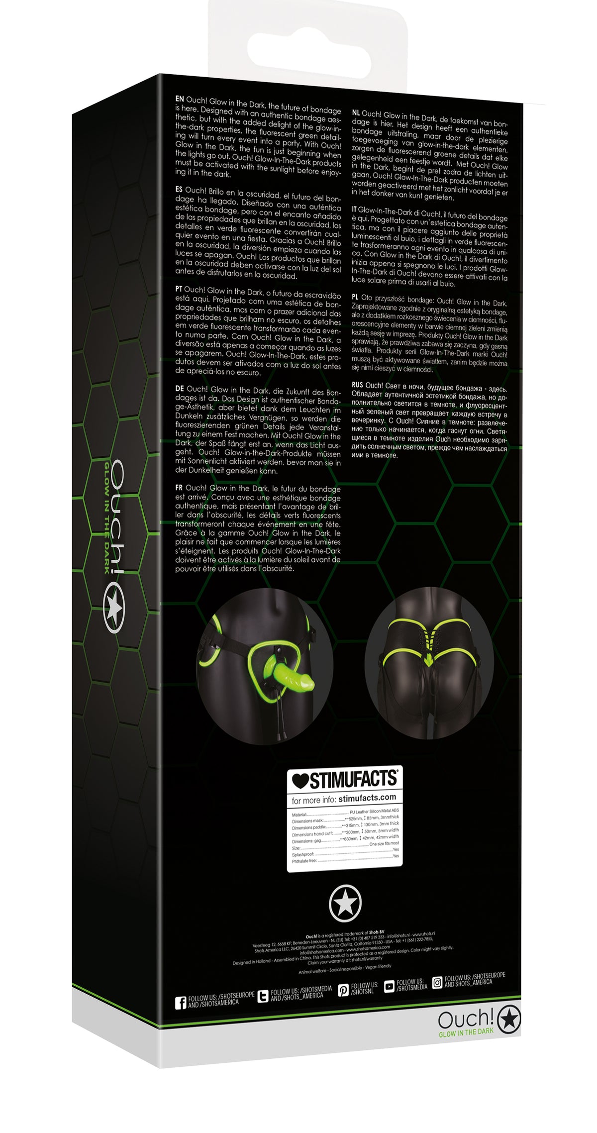 Bonded Leather Strap-on With Silicone Dildo 5.7 Inch - Glow in the Dark