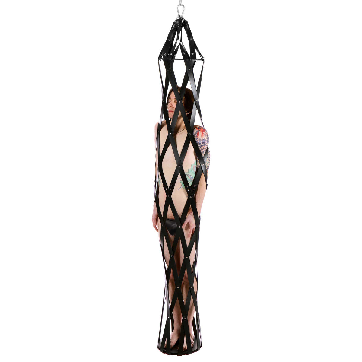 Hanging Rubber Strap Cage - Black