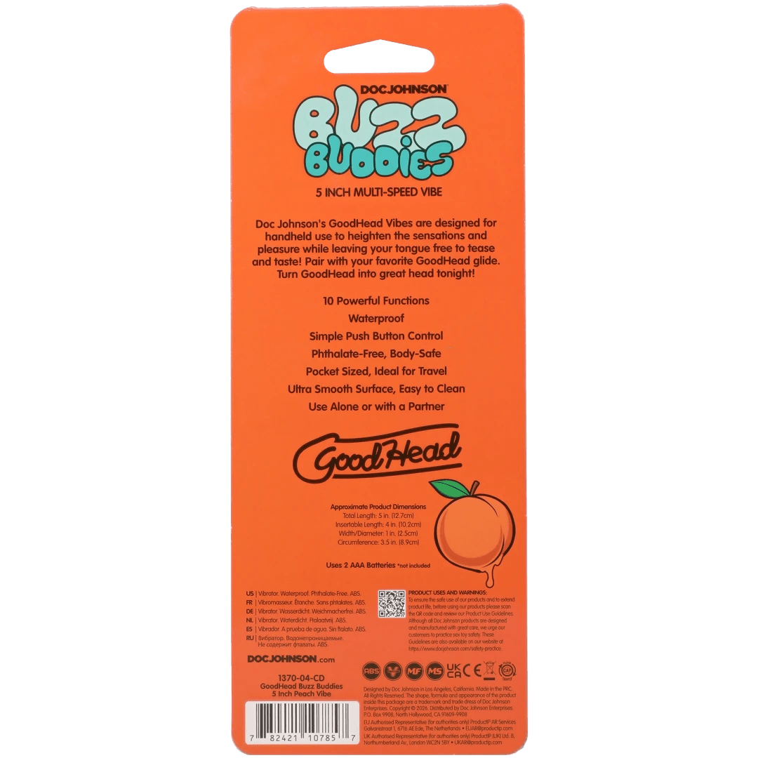 Goodhead - Buzz Buddies - 5 Inch Muti-Speed Vibe Peaches - Vegas Back Room