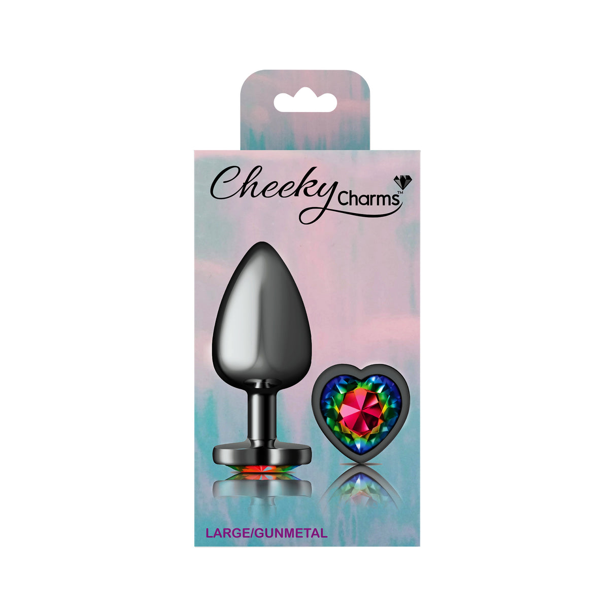 Rainbow Heart Gem Gunmetal Metal Plug - Lg