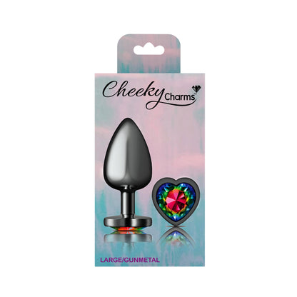 Rainbow Heart Gem Gunmetal Metal Plug - Lg