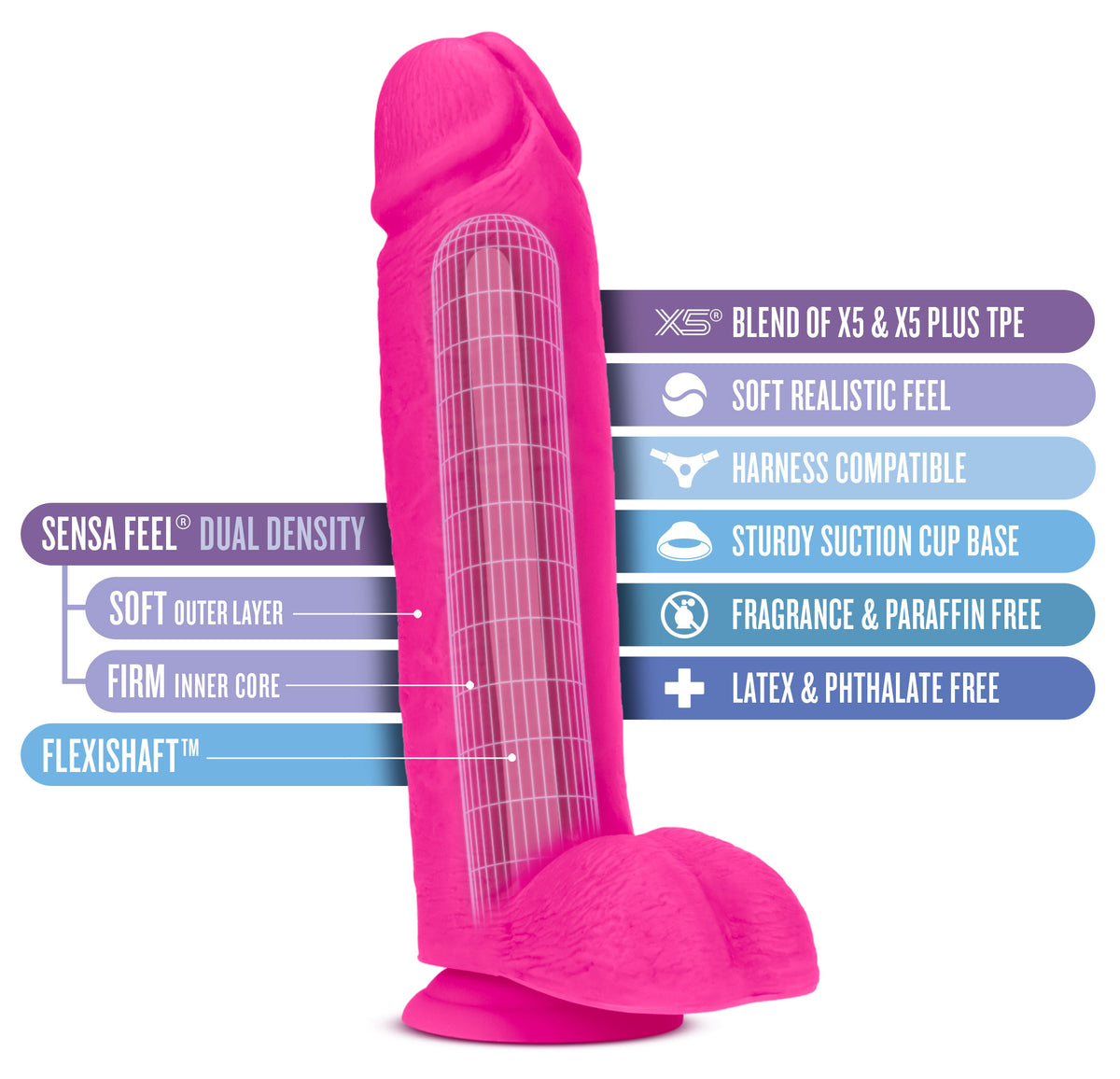 Au Naturel - Bold - Huge - 10 Inch Dildo - Pink
