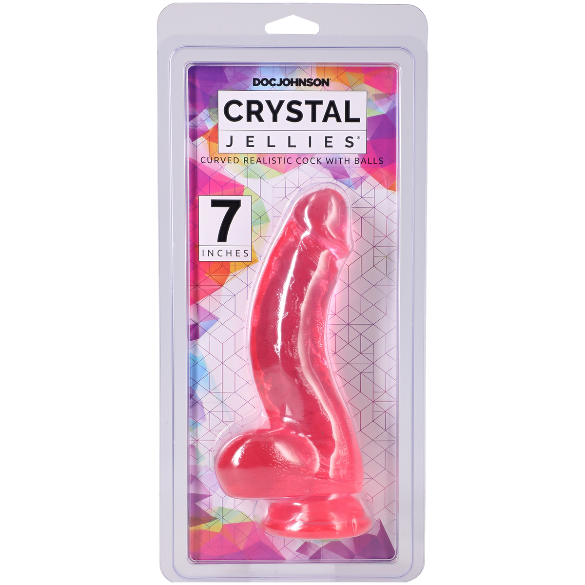 Crystal Jellies - Curved Realistic Cock With Balls - 7 Inch Pink