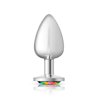 Rainbow Round Gem Silver Metal Plug - Lg