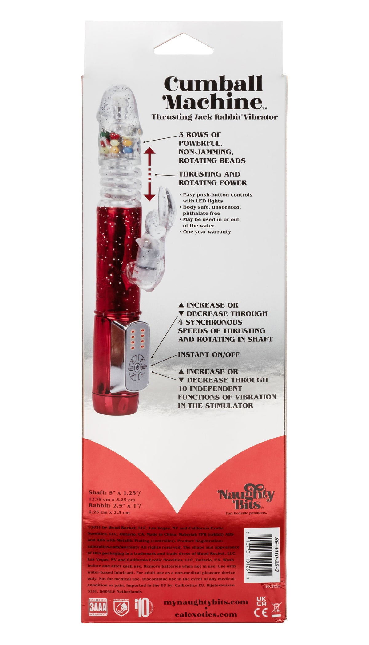 Naughty Bits Cumball Machine Thrusting Jack Rabbit Vibrator - Red