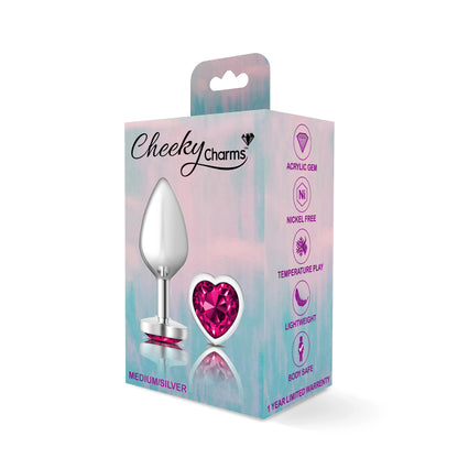 Bright Pink Heart Gem Silver Metal Plug - Md