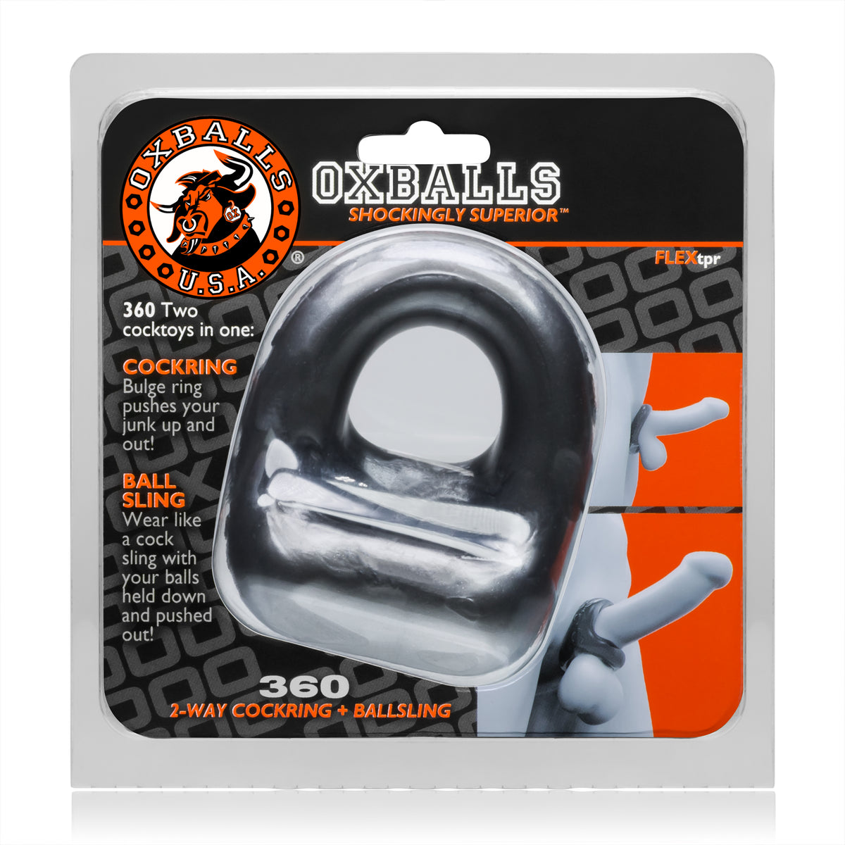 360 2- Way Cockring and Ballsling - Steel