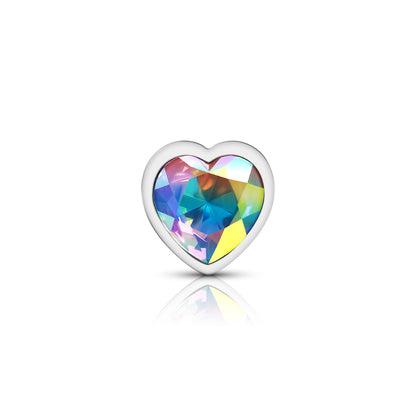 Clear Iridescent Heart Gem Silver Metal Plug - Lg