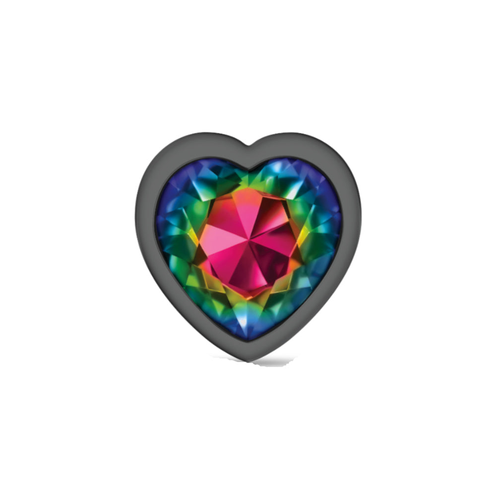 Rainbow Heart Gem Gunmetal Metal Plug - Lg
