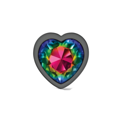 Rainbow Heart Gem Gunmetal Metal Plug - Lg
