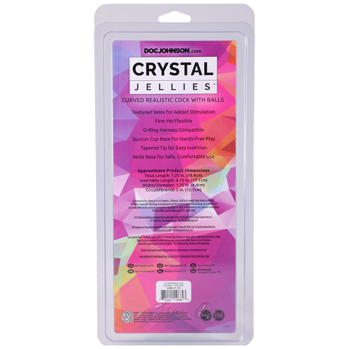 Crystal Jellies - Curved Realistic Cock With Balls - 7 Inch Teal
