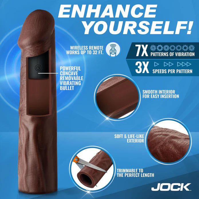 Jock Vibrating Penis Extension with Remote - Dark