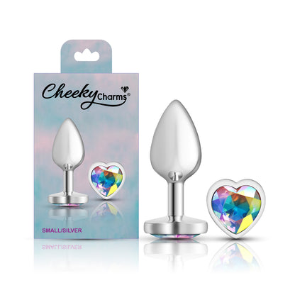 Clear Iridescent Heart Gem Silver Metal Plug - Sm