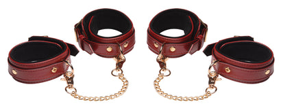 6 Piece Burgundy Bondage Set Burgundy Cuffs,  Collar and Leash