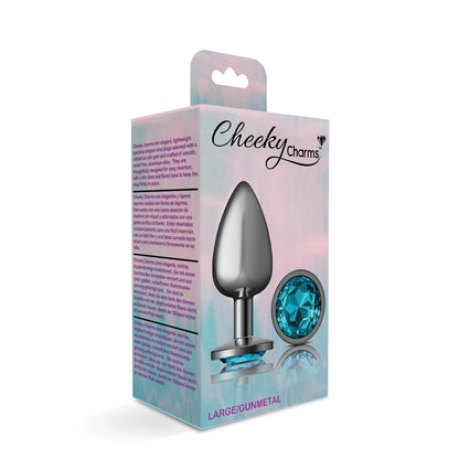 Teal Round Gem Gunmetal Metal Plug - Lg