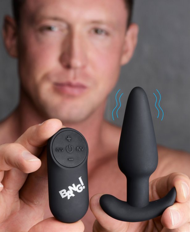 21x Silicone Butt Plug With Remote - Black