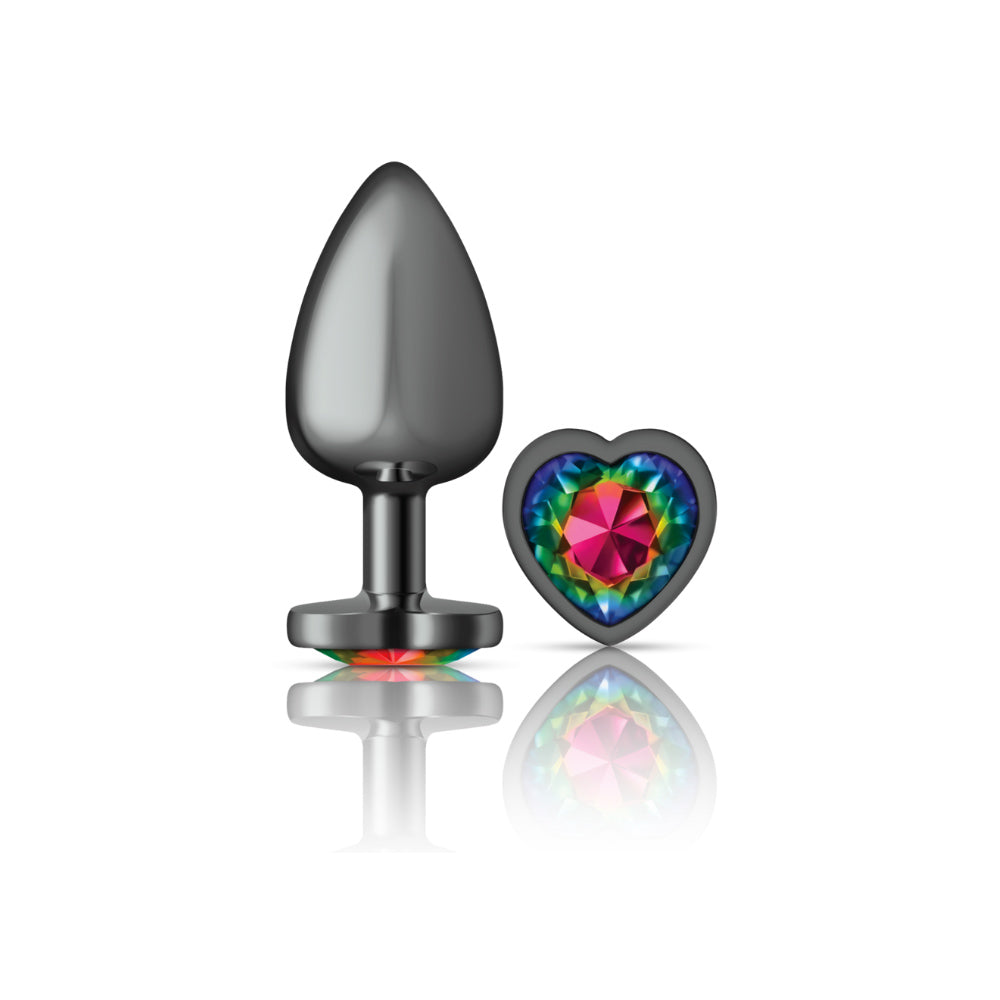 Rainbow Heart Gem Gunmetal Metal Plug - Lg