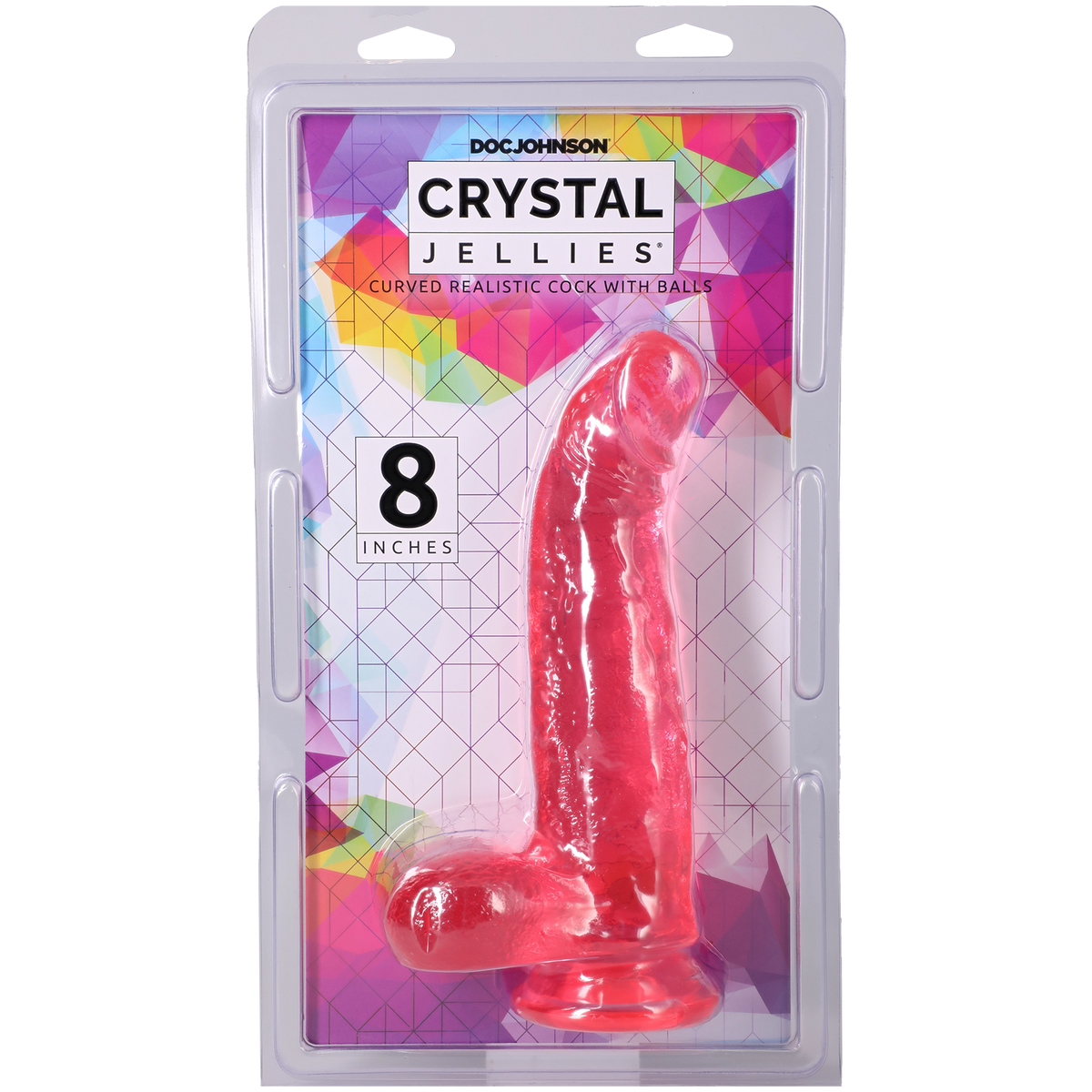 Crystal Jellies - Curved Realistic Cock With Balls - 8 Inch Pink