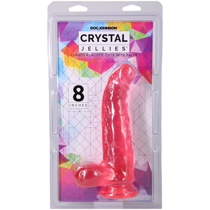 Crystal Jellies - Curved Realistic Cock With Balls - 8 Inch Pink