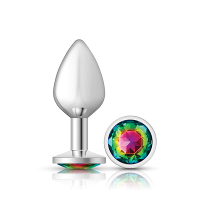 Rainbow Round Gem Silver Metal Plug - Md