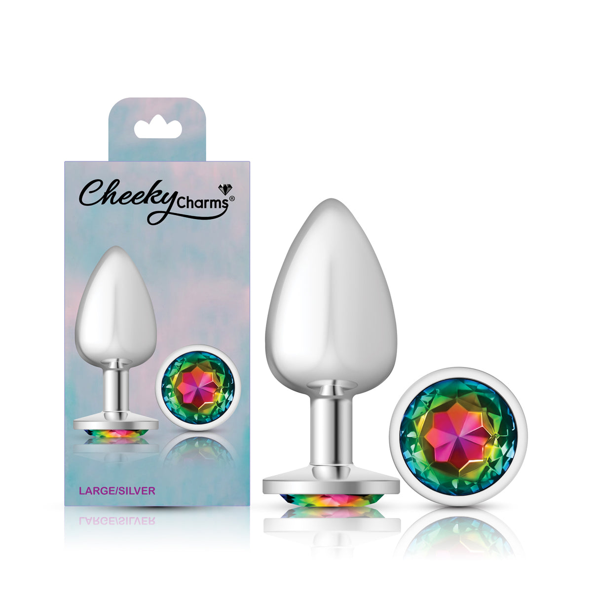 Rainbow Round Gem Silver Metal Plug - Lg